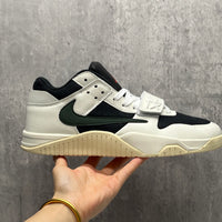 Low Top Sneakers, White Black Green Colorway, Reverse Hook Design, Lace Up Design, Casual Gift for Sneaker Fans