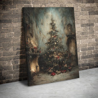 Dark Academia Holiday Canvas Print, Moody Victorian Christmas Tree Canvas Art, Festive Gothic Christmas Canvas, Winter Holiday Wall Decor