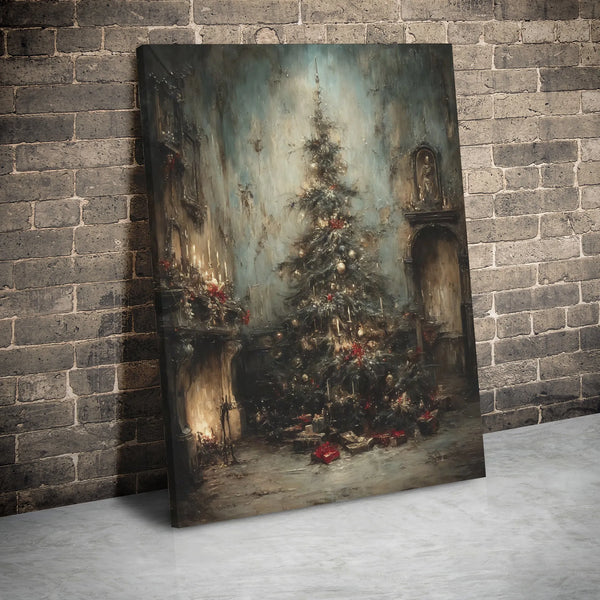 Moody Dark Academia Holiday Print, Victorian Christmas Tree Canvas Art, Gothic Christmas Wall Art, Vintage Holiday Decor Digi