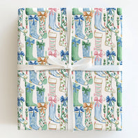 Festive Rain Boot Holiday Gift Wrap, Watercolor Wellington Boot Christmas Wrapping Paper, 90 GSM Fine Art Paper, Winter Present Wrap
