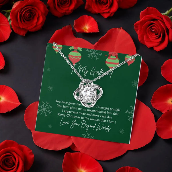 Rotating Rose Jewelry Box Set, Love Knot Necklace for Girlfriend, Sparkling CZ Pendant, Romantic Christmas Anniversary Presen