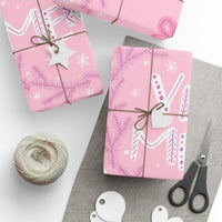 Pine Branch Snowflake Gift Wrap, Pink Scandinavian Wrapping Paper, Christmas Wrapping Paper Roll, Holiday Present Wrap, Xmas Gift Wrap