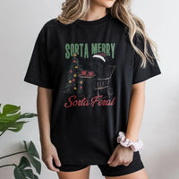 Humorous Christmas Animal Graphic Tee, Sorta Merry Sorta Feral Raccoon T-Shirt, Sarcastic Raccoon Shirt, Holiday Winter Trash Panda T-Shirt