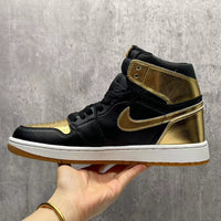 High Top Sneakers, Black Gold Colorway, Lace Up Design, Casual Gift for Sneaker Fans
