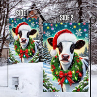 Winter Farm Animal Yard Banner, Christmas Cow Santa Hat Garden Flag, Double Sided Holiday Farmhouse Flag, Porch Lawn Decor