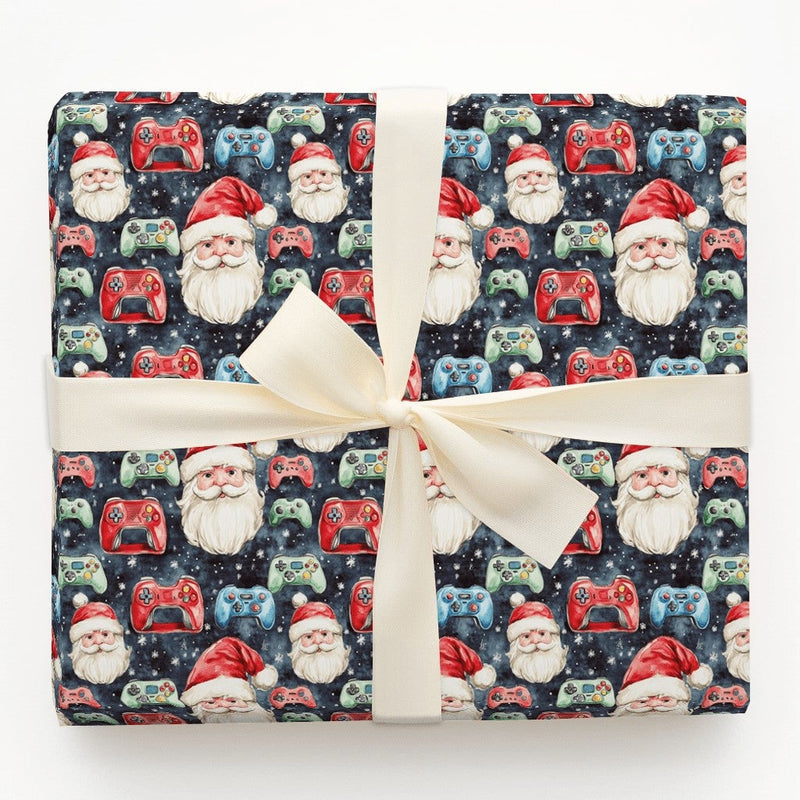 Gamer Santa Gift Wrap, Video Game Controller Wrapping Paper, Kids Christmas Wrapping Paper, Retro Gaming Holiday Paper Roll