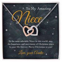 Cubic Zirconia Heart Pendant, Niece Interlocking Hearts Necklace, Polished Surgical Steel Jewelry, Sentimental Christmas Present from Auntie
