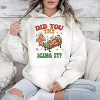 Humorous Gingerbread Nurse Hoodie, Did You Try Icing It Hoodie, Medical Christmas Hooded Sweatshirt, Holiday RN Pullover Hoodie Present