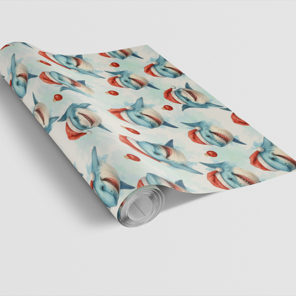 Great White Shark Gift Wrap, Christmas Shark Wrapping Paper, Ocean Animal Holiday Paper, Nautical Xmas Gift Wrap, Sea Life Ho