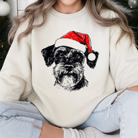 Adorable Santa Hat Dog Sweater, Schnauzer Christmas Sweatshirt, Festive Schnauzer Dog Sweatshirt, Pet Lover Holiday Crewneck, Schnauzer Present