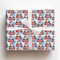 Adorable Christmas Santa Gift Wrap, Nordic Sweater Santa Wrapping Paper, Winter Holiday Wrapping Paper Roll, Snowy Blue Xmas Wrapping Paper