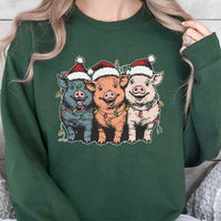 Humorous Farm Animal Lights Sweater, Christmas Pig Sweatshirt, Adorable Pig Lover Xmas Crewneck, Farmhouse Holiday Pullover, Country Xmas Present