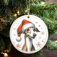 Santa Hat Iggy Dog Tree Decor, Italian Greyhound Christmas Ornament, Ceramic Puppy Keepsake, Pet Lover Holiday Tree Decoration