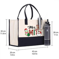 Custom Name Holiday Canvas Tote, Personalized Christmas Cotton Tote Bag, Festive Shopper Bag, Winter Shoulder Bag, Xmas Present