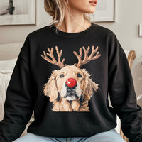 Reindeer Antlers Dog Sweatshirt, Christmas Golden Retriever Sweatshirt, Adorable Holiday Puppy Crewneck, Winter Dog Mom Pullover Sweatshirt