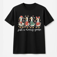 Humorous Holiday Santa Hat Bird Tee, Christmas Goose T-Shirt, Festive Goose Lights Graphic Shirt, Adorable Xmas Animal Lover T-Shirt Present