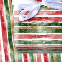 Red Green Gold Gift Wrap, Watercolor Stripe Wrapping Paper, Artistic Brushstroke Wrapping Paper, Festive Christmas Holiday Wrapping Paper