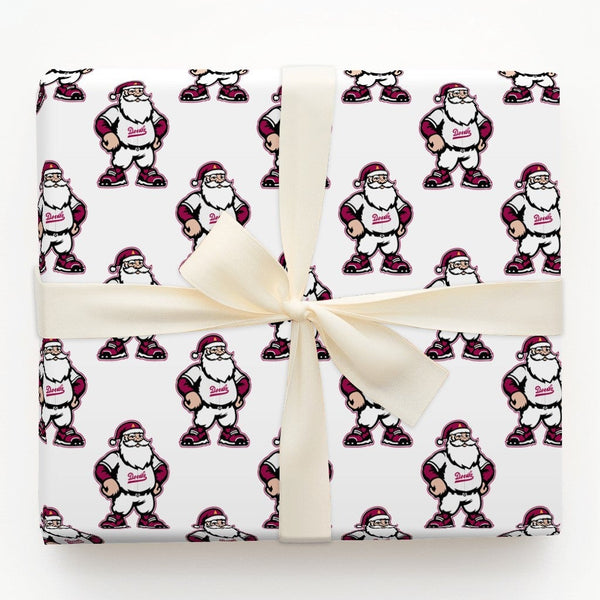 Buff Santa Mascot Gift Wrap, Devils Santa Christmas Wrapping Paper, Sports Fan Holiday Wrapping Paper, Maroon Mascot Gift Wra