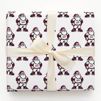 Buff Santa Mascot Gift Wrap, Devils Santa Christmas Wrapping Paper, Sports Fan Holiday Wrapping Paper, Maroon Mascot Gift Wrapping Paper