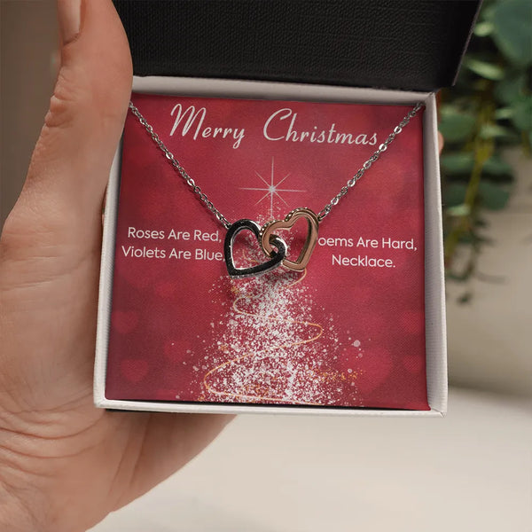 Two Tone Cubic Zirconia Heart Pendant, Interlocking Hearts Necklace for Girlfriend, Surgical Steel Jewelry, Romantic Christma