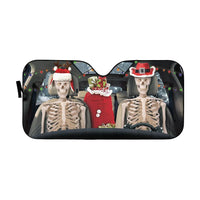 Holiday Windshield Sun Shade, Christmas Skeleton Couple Car Sunshade, Winter Gothic Auto Sunshade, Festive Sun Shade, Car Lover Present