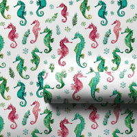 Coastal Nautical Wrapping Paper, Watercolor Seahorse Christmas Wrapping Paper, Beach Holiday Wrapping Paper, Ocean Sea Life Xmas Gift Wrap