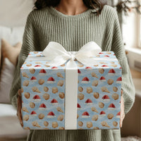 Coastal Holiday Gift Wrap, Seashell Christmas Wrapping Paper, Santa Hat Beach Wrapping Paper, Festive Ocean Present Wrap, Beach Lover Present