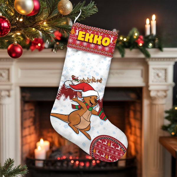 Adorable Joey Australia Christmas Stocking, Personalized Kangaroo Christmas Stocking, Custom Name Holiday Stocking, Kids Anim