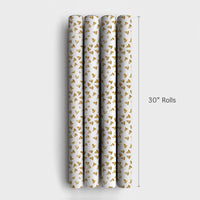 Shimmer Holiday Bells Gift Wrap, Golden Bell Wrapping Paper, White and Gold Christmas Wrapping Paper, Festive Winter Holiday Wrapping Paper