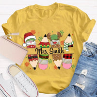Custom Name Pencil Snowflake Shirt, Personalized Christmas T-Shirt, Teacher Holiday Graphic Tee, Custom Xmas T-Shirt, Holiday Season Present