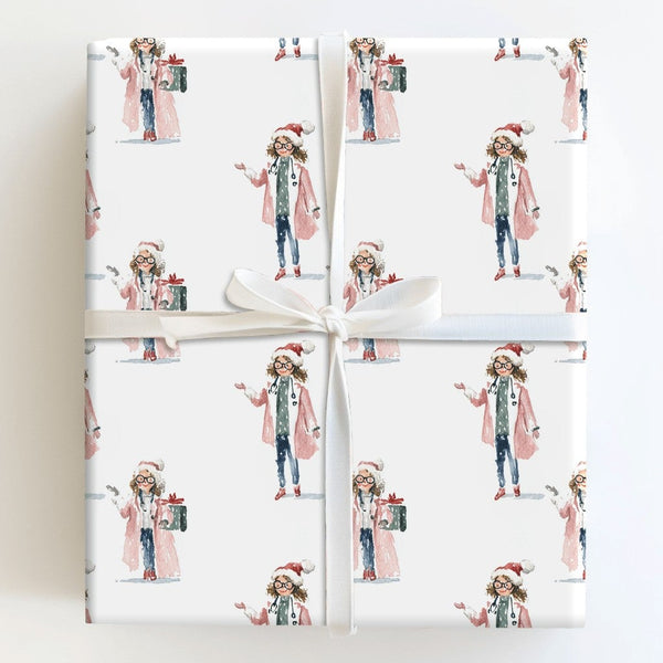 Female Physician Wrapping Paper, Doctor Christmas Wrapping Paper, Healthcare Worker Gift Wrap, Medical Professional Xmas Wrap