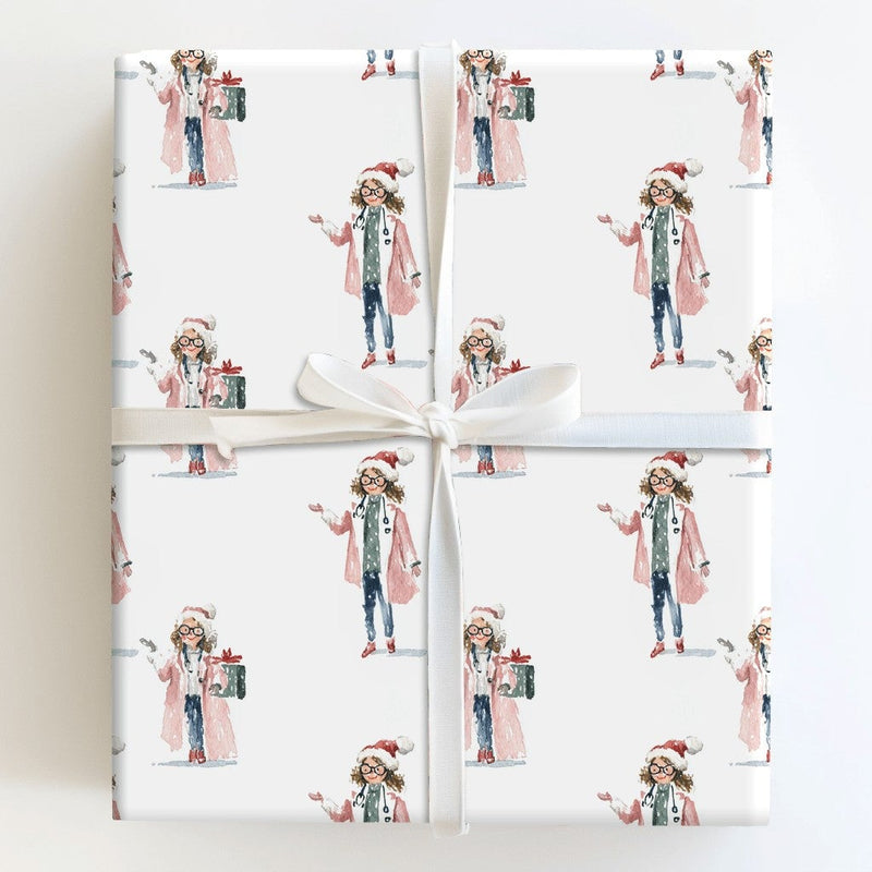 Female Physician Wrapping Paper, Doctor Christmas Wrapping Paper, Healthcare Worker Gift Wrap, Medical Professional Xmas Wrapping Paper