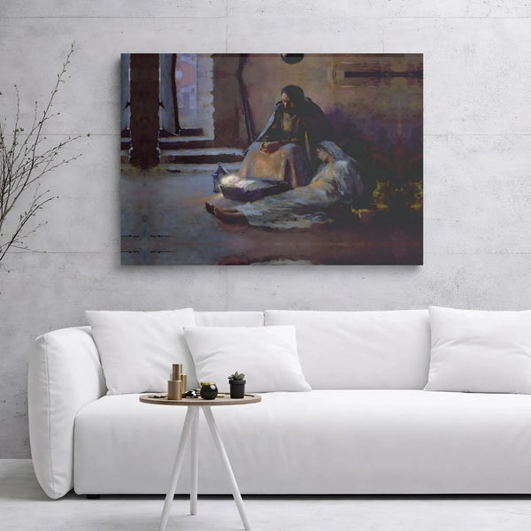 Holy Night Christmas Canvas Wall Art, Nativity Scene Canvas Print, Birth of Jesus Canvas Decor, Christian Religious Wall Art