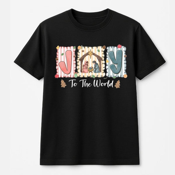 Christian Nativity Christmas Graphic Tee, Joy to the World T-Shirt, Religious Faith Holiday Shirt, Holy Nativity Scene Tee, C