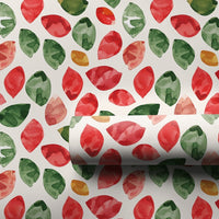 Red and Green Botanical Gift Wrap, Watercolor Leaves Wrapping Paper, Festive Leaf Holiday Wrapping Paper, Winter Christmas Wrapping Paper