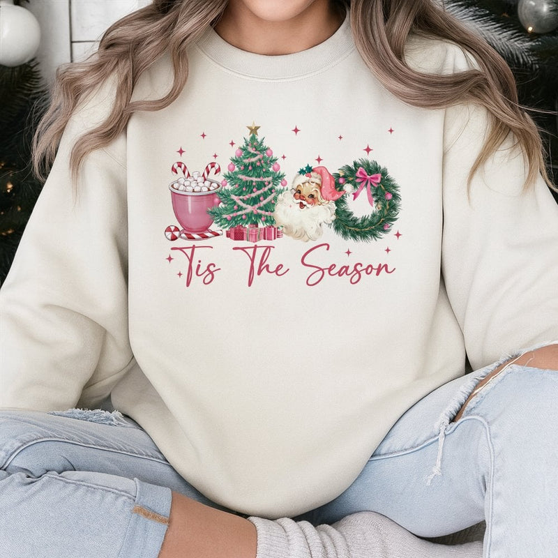 Vintage Santa and Tree Crewneck, Tis the Season Christmas Sweatshirt, Comfy Holiday Graphic Sweater, Retro Winter Apparel Present for Her