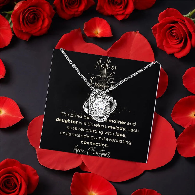 Christmas Love Knot Necklace, Mother and Daughter Love Knot Necklace, Holiday Love Knot Pendant, CZ Crystal Jewelry, Meaningful Present for Mom