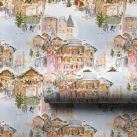 Watercolor Winter Village Gift Wrap, Christmas Market Wrapping Paper, Festive Holiday Wrapping Paper, European Town Xmas Present Wrap