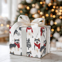 Winter Dog Gift Wrap Roll, Siberian Husky Christmas Wrapping Paper, Adorable Puppy Holiday Wrapping Paper, Husky Pet Lover Christmas Gift Wrap