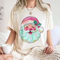 Textured Brushstroke Christmas Shirt, Retro Santa T-Shirt, Vintage Santa Claus Graphic Tee, Adorable Holiday Season T-Shirt, Festive Xmas Present