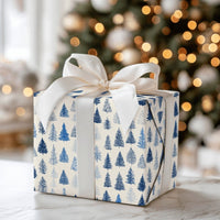 Winter Forest Holiday Gift Wrap, Blue Pine Tree Wrapping Paper, Woodland Pine Tree Wrapping Paper, Christmas Tree Gift Wrap Roll