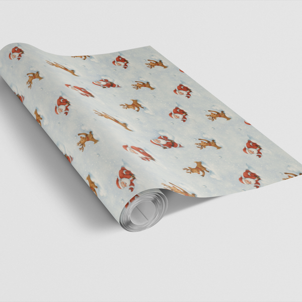 Humorous Christmas Gift Wrap, Santa vs Reindeer Snowball Fight Wrapping Paper, Adorable Holiday Wrapping Paper, Winter Snow S