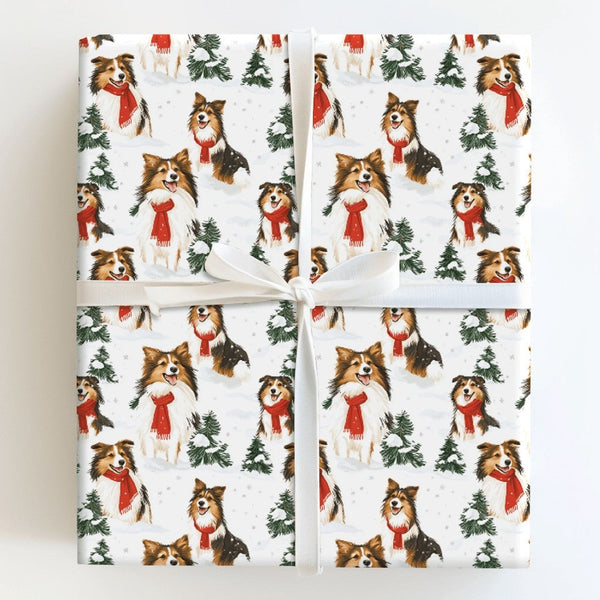Sheltie Dog Gift Wrap Roll, Shetland Sheepdog Christmas Wrapping Paper, Winter Holiday Wrapping Paper, Adorable Puppy Christm