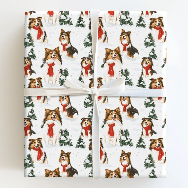 Sheltie Dog Gift Wrap Roll, Shetland Sheepdog Christmas Wrapping Paper, Winter Holiday Wrapping Paper, Adorable Puppy Christmas Gift Wrap