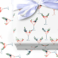 Watercolor Holiday Cocktail Gift Wrap, Pink Martini Christmas Wrapping Paper, Chic Winter Party Wrapping Paper, Elegant Xmas Gift Wrap Roll