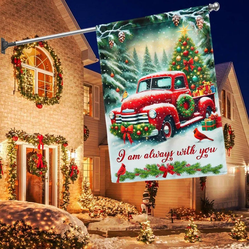 I Am Always with You Memorial Flag, Christmas Red Truck Cardinal Garden Flag, Double-Sided Winter Holiday Flag, Yard Banner Present