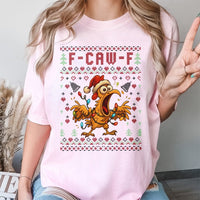 Humorous Screaming Chicken Holiday Graphic Tee, F-Caw-F Ugly Christmas T-Shirt, Xmas Rooster Meme Shirt, Holiday Party Humor T-Shirt Present