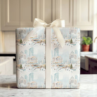 Winter Town Square Gift Wrap, Ice Skating City Wrapping Paper, Festive Christmas Tree Wrapping Paper, Holiday Season Wrapping Paper