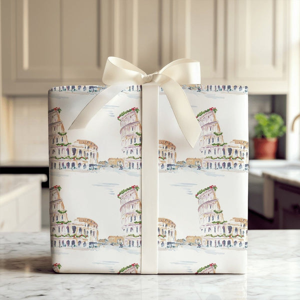 Italy Travel Christmas Gift Wrap, Roman Colosseum Wrapping Paper, Rome Landmark Wrapping Paper, Italian Holiday Wrapping Pape