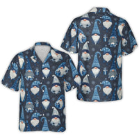 Blue Snowflake Holiday Button Up Shirt, Christmas Gnome Hawaiian Shirt, Festive Winter Gnome Aloha Shirt, Tropical Christmas Party Shirt